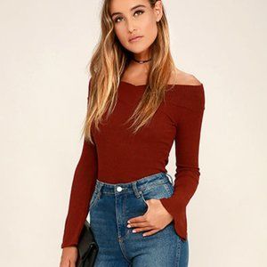 Lucky Star Burgundy Off-the-Shoulder Top